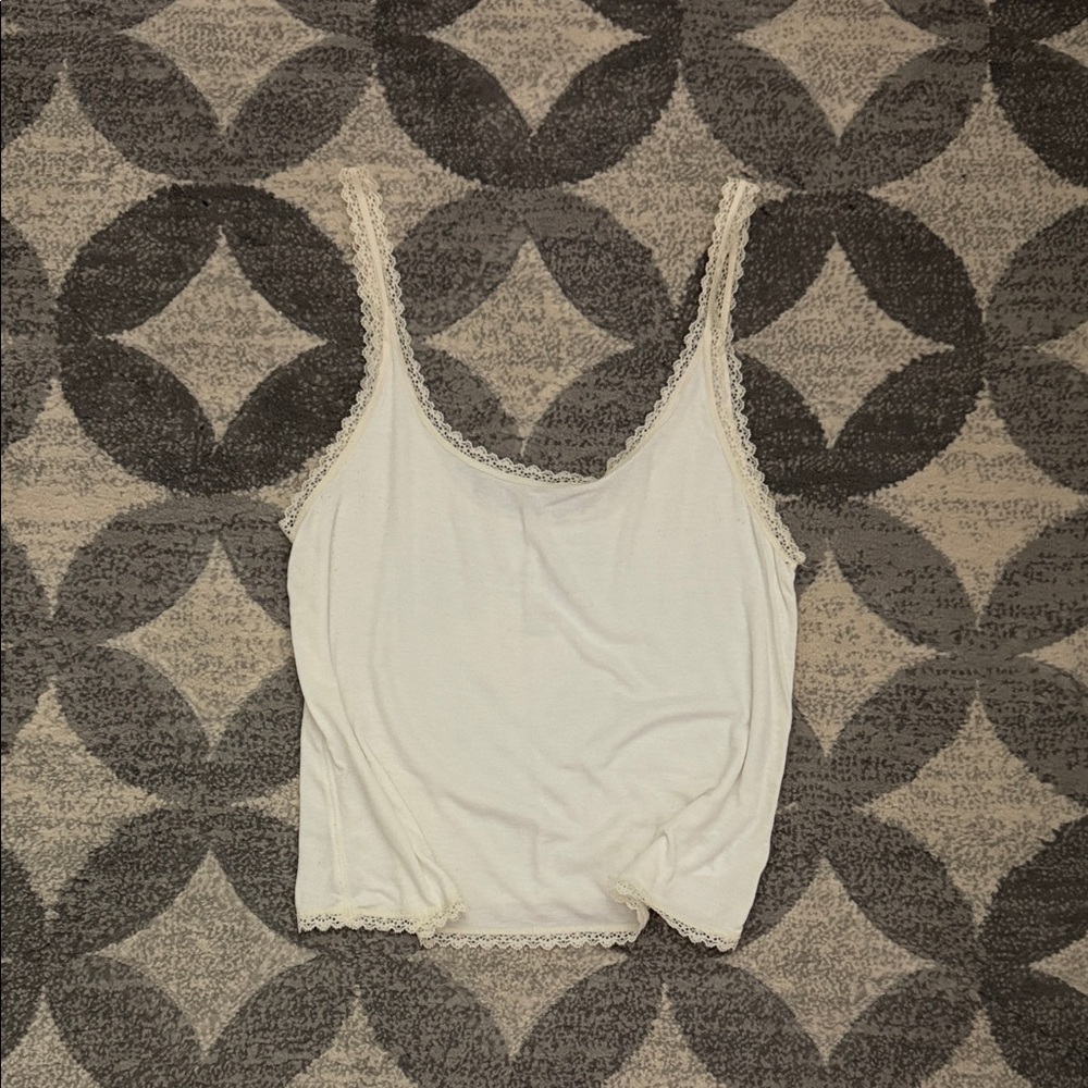 American Eagle Outfitters Cream Lace Tank Top
